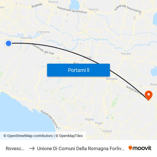 Rovescala to Unione Di Comuni Della Romagna Forlivese map