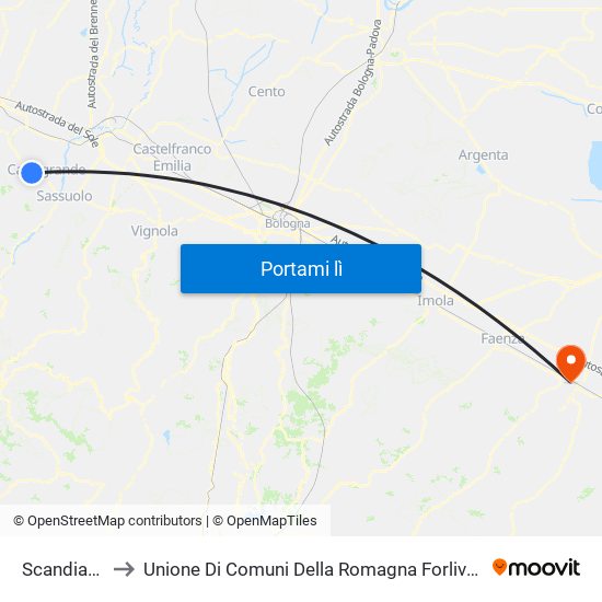Scandiano to Unione Di Comuni Della Romagna Forlivese map