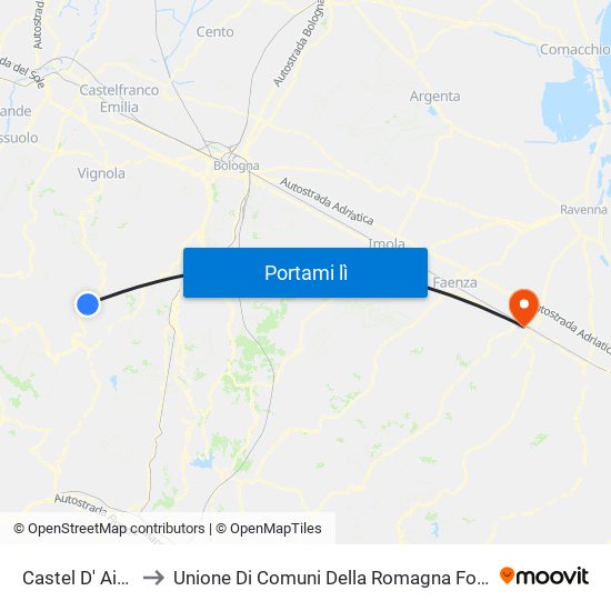 Castel D' Aiano to Unione Di Comuni Della Romagna Forlivese map