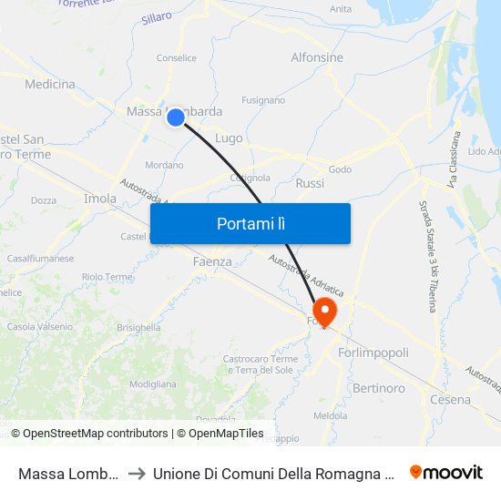 Massa Lombarda to Unione Di Comuni Della Romagna Forlivese map