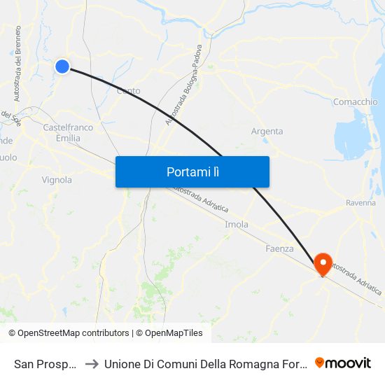 San Prospero to Unione Di Comuni Della Romagna Forlivese map