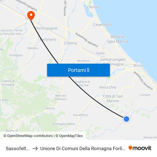 Sassofeltrio to Unione Di Comuni Della Romagna Forlivese map