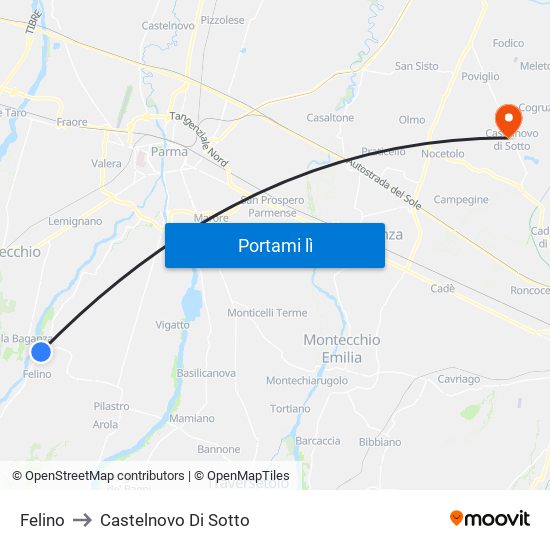 Felino to Castelnovo Di Sotto map