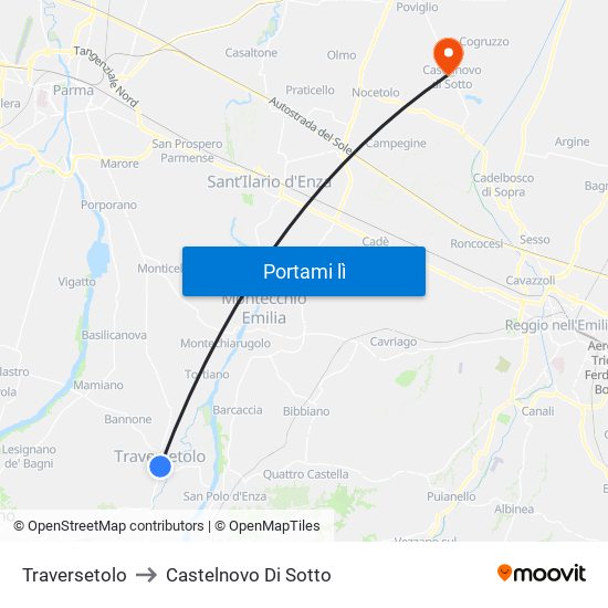 Traversetolo to Castelnovo Di Sotto map