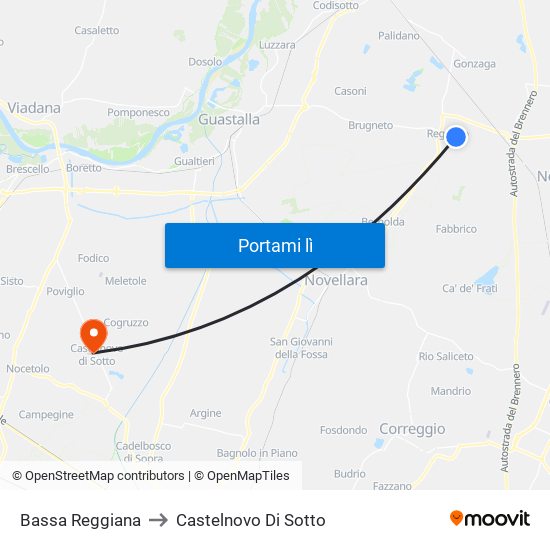 Bassa Reggiana to Castelnovo Di Sotto map