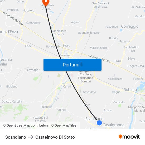 Scandiano to Castelnovo Di Sotto map