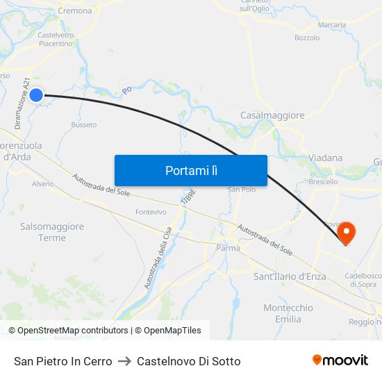 San Pietro In Cerro to Castelnovo Di Sotto map