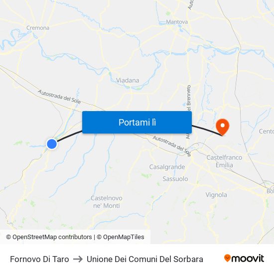 Fornovo Di Taro to Unione Dei Comuni Del Sorbara map