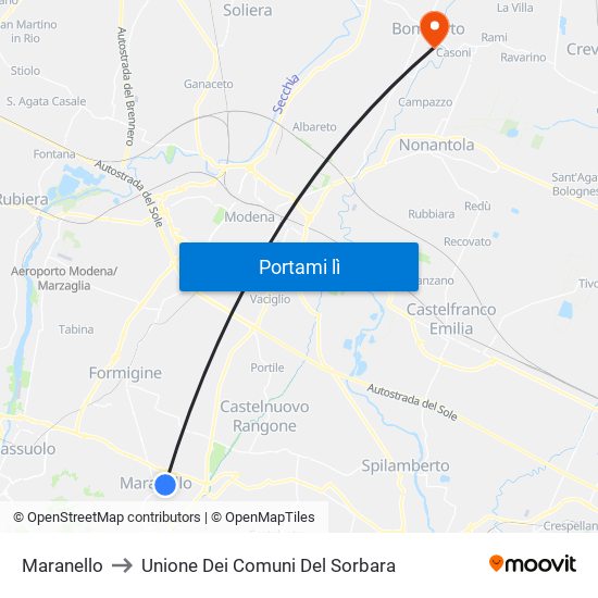 Maranello to Unione Dei Comuni Del Sorbara map