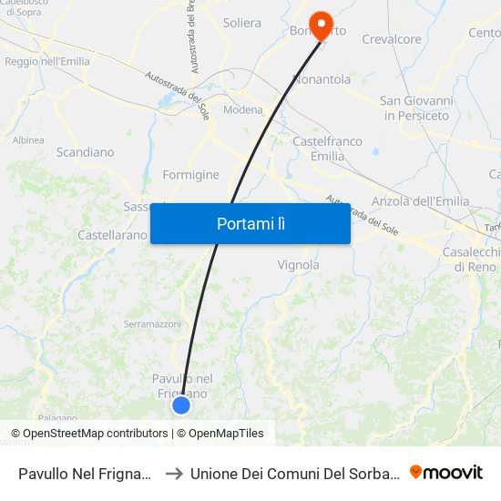 Pavullo Nel Frignano to Unione Dei Comuni Del Sorbara map