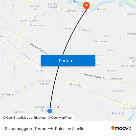 Salsomaggiore Terme to Polesine Zibello map