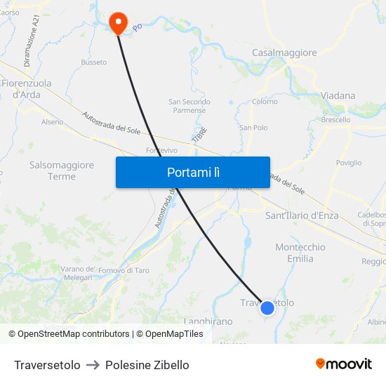 Traversetolo to Polesine Zibello map