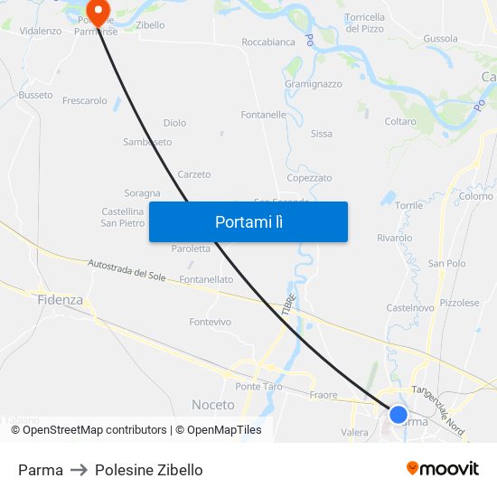 Parma to Polesine Zibello map