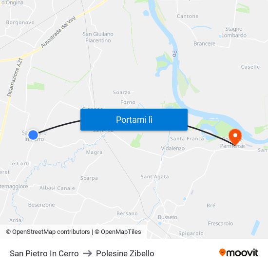 San Pietro In Cerro to Polesine Zibello map