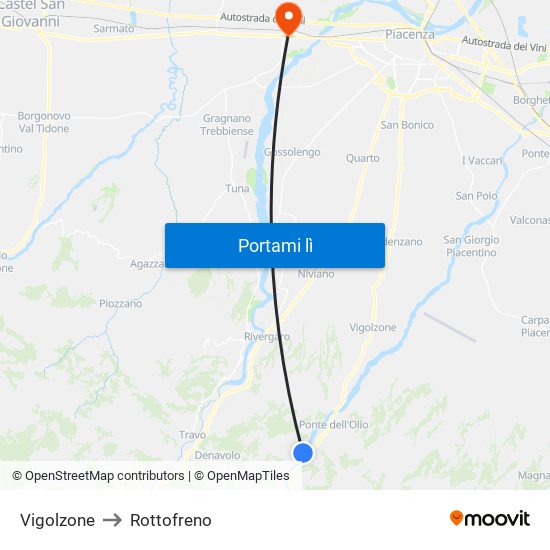 Vigolzone to Rottofreno map