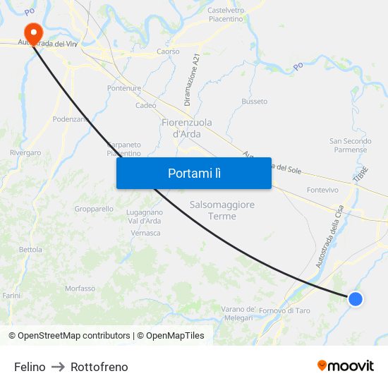 Felino to Rottofreno map