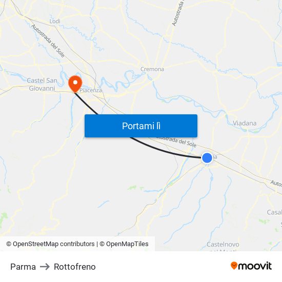 Parma to Rottofreno map