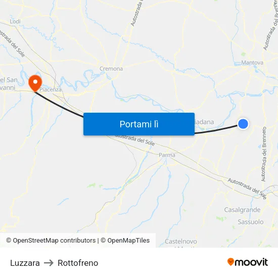 Luzzara to Rottofreno map