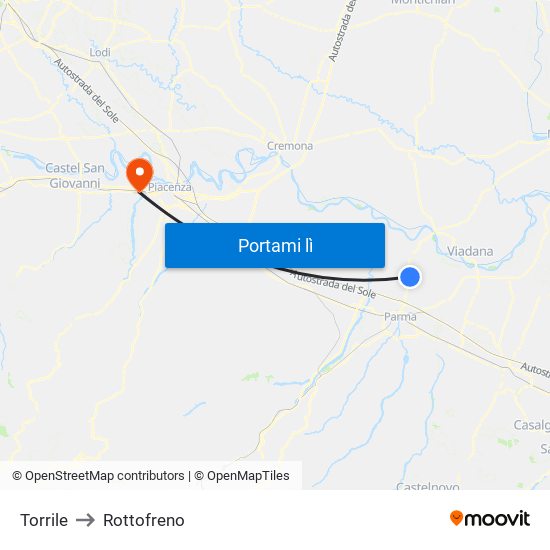 Torrile to Rottofreno map