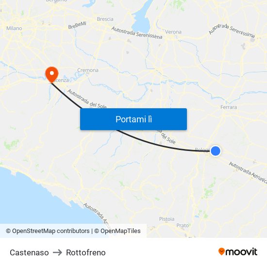 Castenaso to Rottofreno map