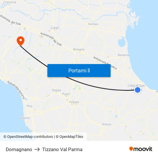 Domagnano to Tizzano Val Parma map