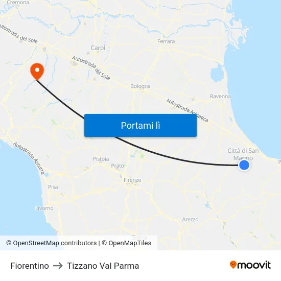 Fiorentino to Tizzano Val Parma map