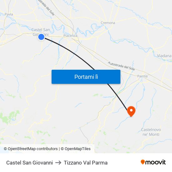 Castel San Giovanni to Tizzano Val Parma map