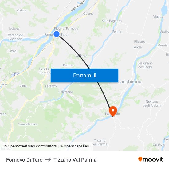 Fornovo Di Taro to Tizzano Val Parma map
