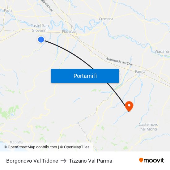 Borgonovo Val Tidone to Tizzano Val Parma map