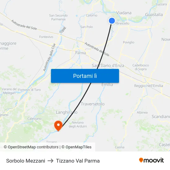 Sorbolo Mezzani to Tizzano Val Parma map