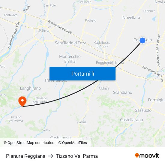 Pianura Reggiana to Tizzano Val Parma map