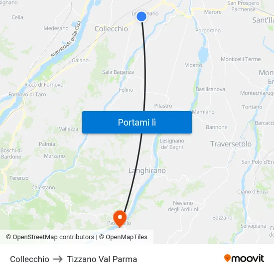 Collecchio to Tizzano Val Parma map