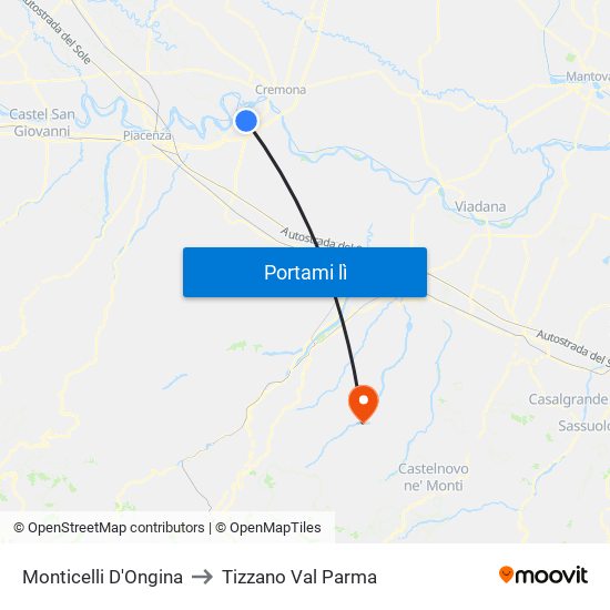 Monticelli D'Ongina to Tizzano Val Parma map