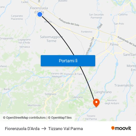 Fiorenzuola D'Arda to Tizzano Val Parma map