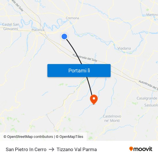 San Pietro In Cerro to Tizzano Val Parma map