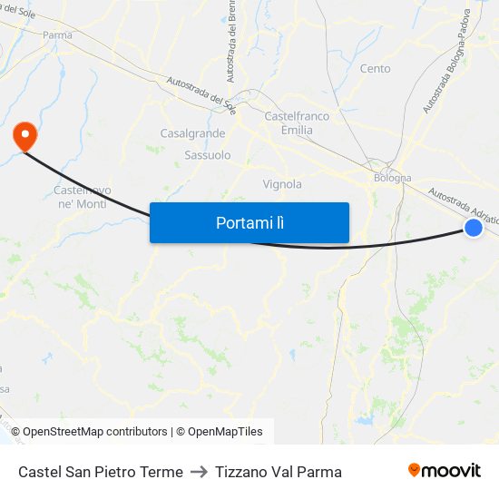 Castel San Pietro Terme to Tizzano Val Parma map