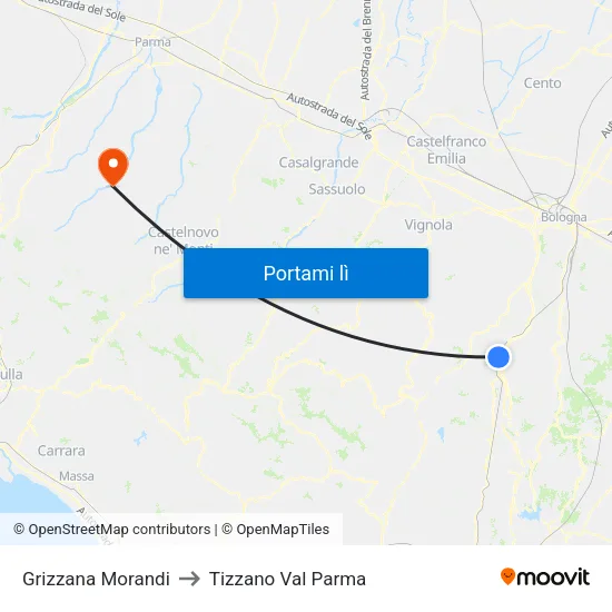 Grizzana Morandi to Tizzano Val Parma map