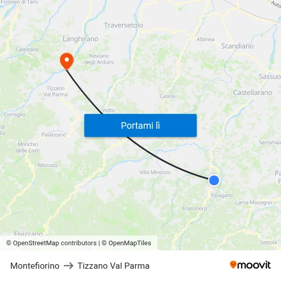 Montefiorino to Tizzano Val Parma map