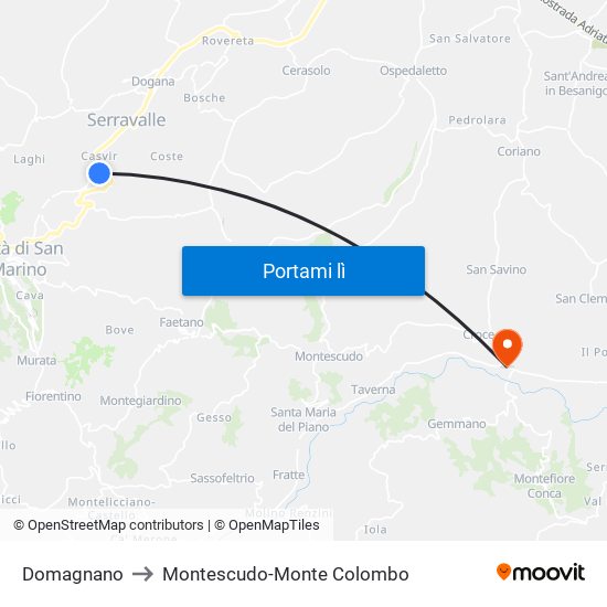 Domagnano to Montescudo-Monte Colombo map