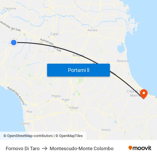 Fornovo Di Taro to Montescudo-Monte Colombo map