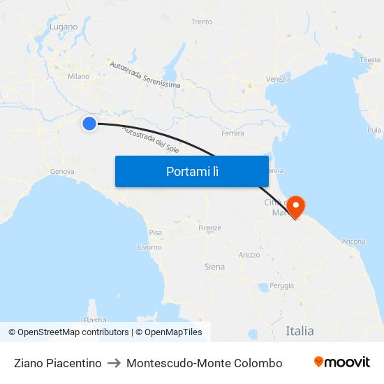 Ziano Piacentino to Montescudo-Monte Colombo map