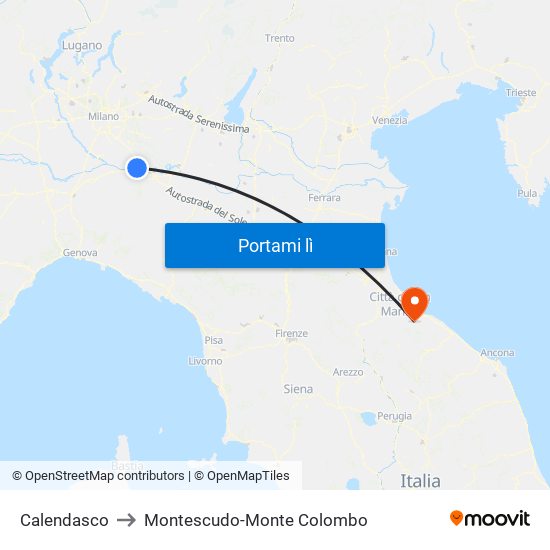 Calendasco to Montescudo-Monte Colombo map