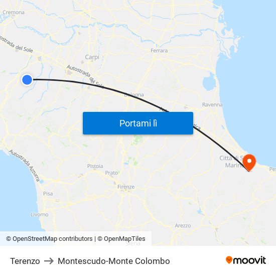 Terenzo to Montescudo-Monte Colombo map