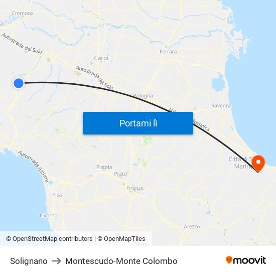 Solignano to Montescudo-Monte Colombo map