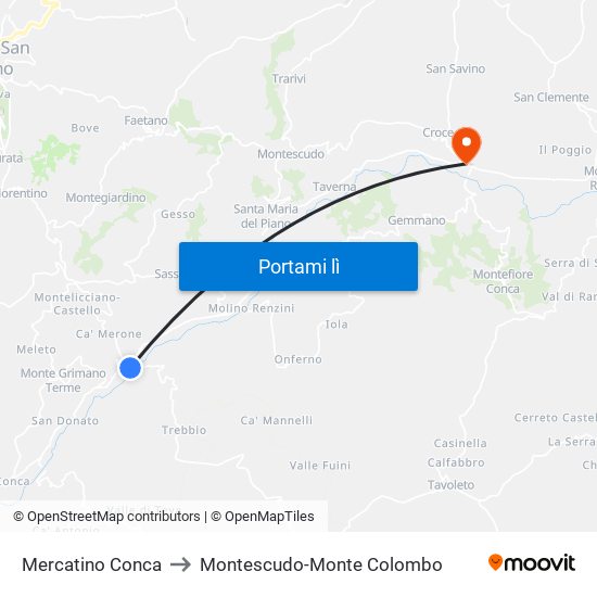 Mercatino Conca to Montescudo-Monte Colombo map