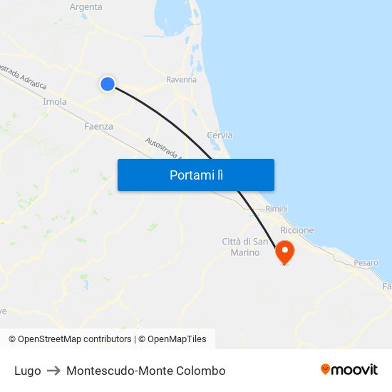 Lugo to Montescudo-Monte Colombo map