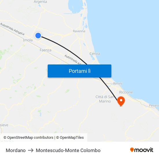 Mordano to Montescudo-Monte Colombo map