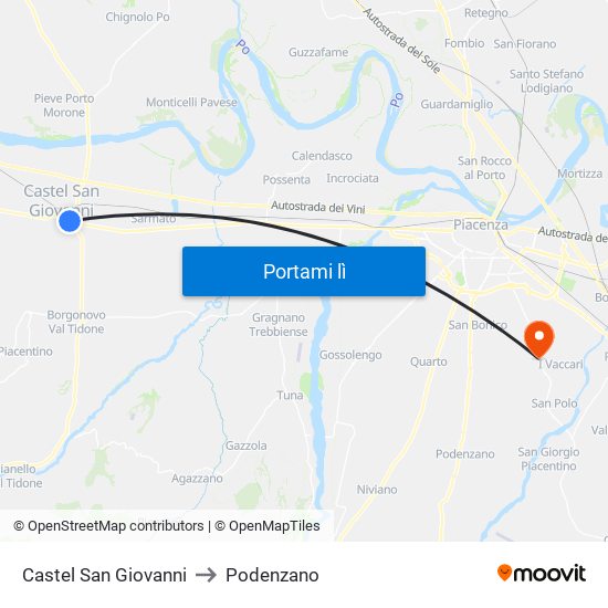 Castel San Giovanni to Podenzano map