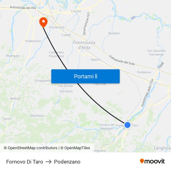 Fornovo Di Taro to Podenzano map
