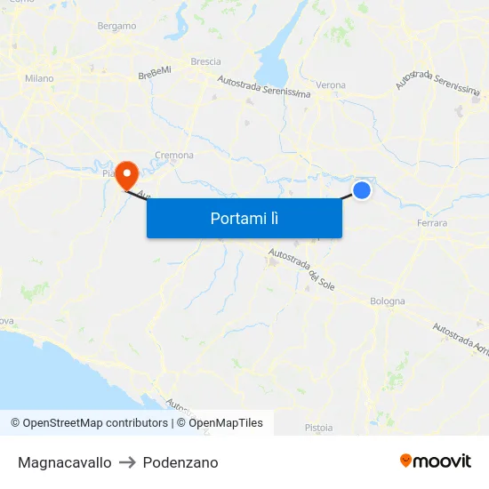 Magnacavallo to Podenzano map